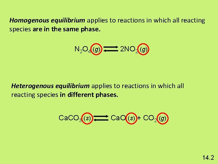 Homogenous equilibrium applies to reactions in which all reacting species are in the same