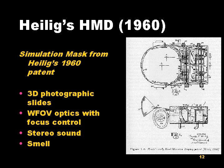 Heilig’s HMD (1960) Simulation Mask from Heilig’s 1960 patent • 3 D photographic slides