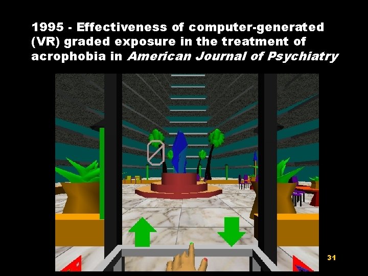 1995 - Effectiveness of computer-generated (VR) graded exposure in the treatment of acrophobia in