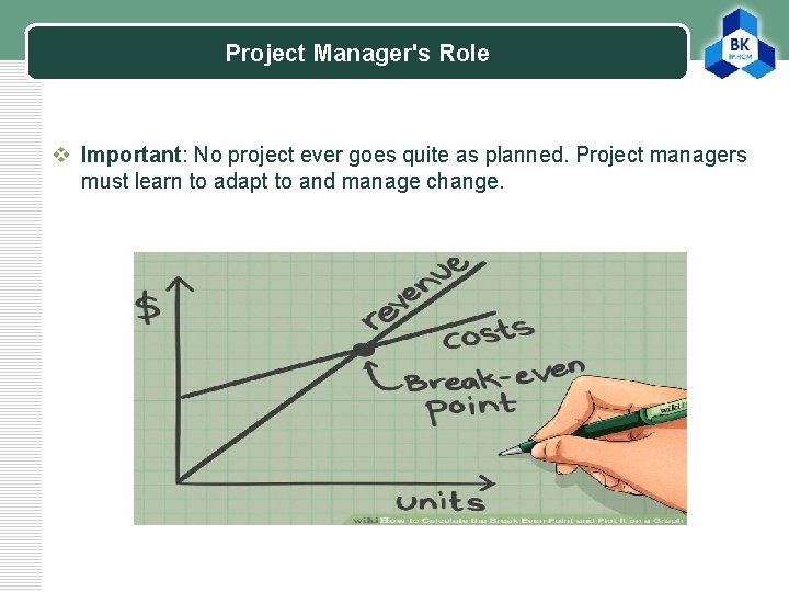 Project Manager's Role LOGO v Important: No project ever goes quite as planned. Project