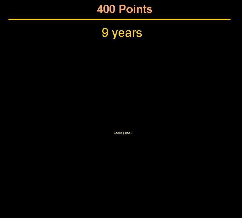 400 Points 9 years Score | Back 