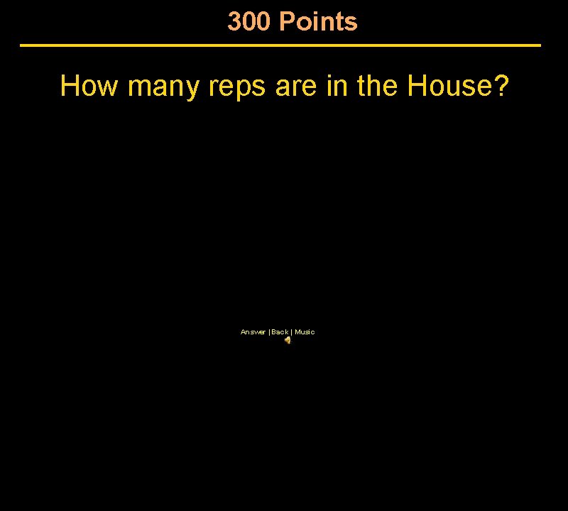 300 Points How many reps are in the House? Answer | Back | Music