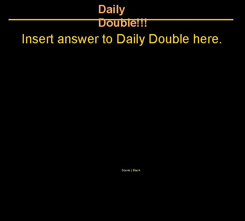 Daily Double!!! Insert answer to Daily Double here. Score | Back 