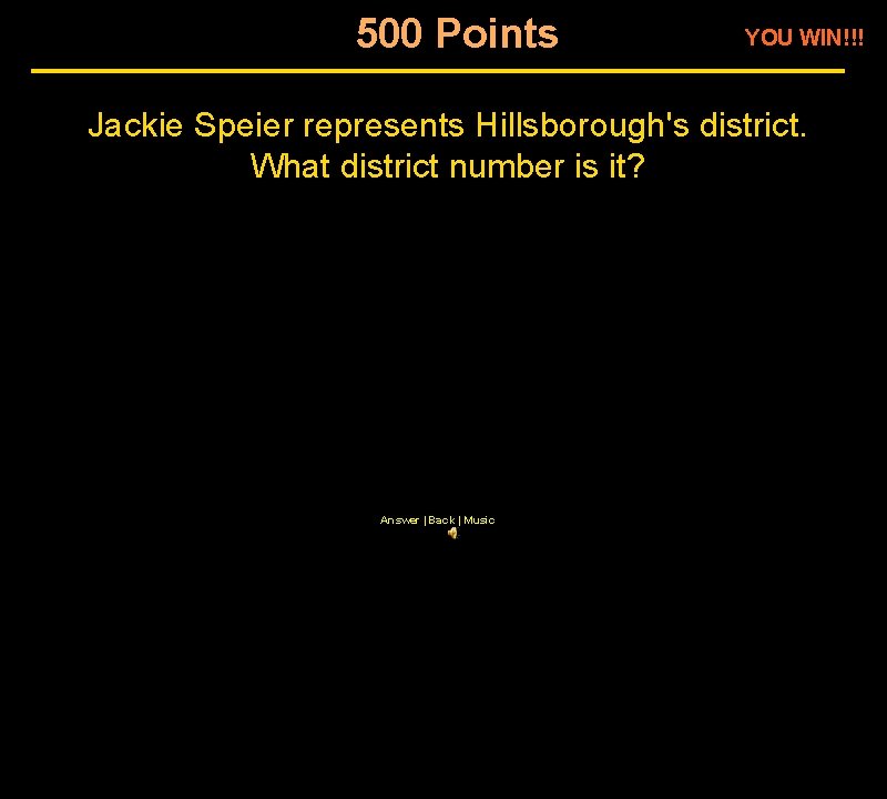 500 Points YOU WIN!!! Jackie Speier represents Hillsborough's district. What district number is it?