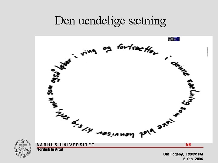 Den uendelige sætning AARHUS UNIVERSITET Nordisk Institut 98 Ole Togeby, Jødisk vid 6. feb.