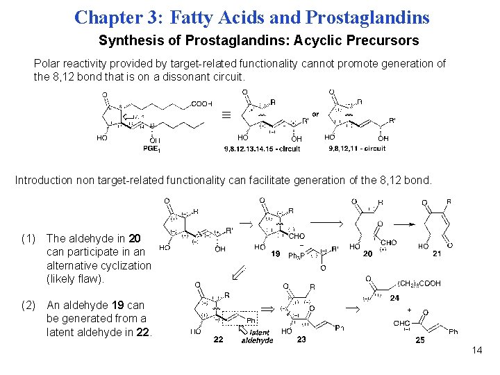 Chapter 3: Fatty Acids and Prostaglandins Synthesis of Prostaglandins: Acyclic Precursors Polar reactivity provided