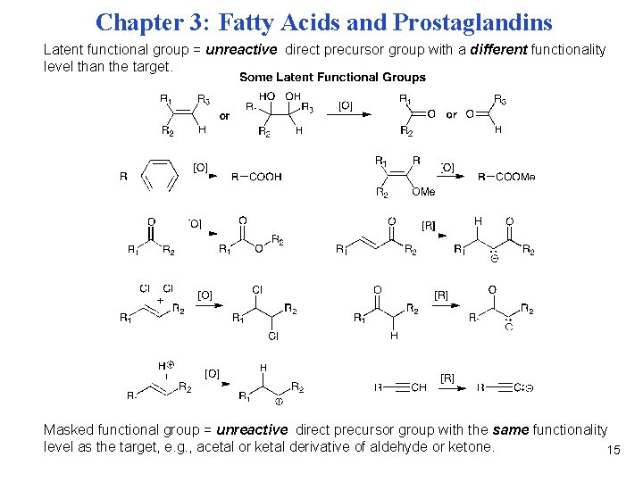 Chapter 3: Fatty Acids and Prostaglandins Latent functional group = unreactive direct precursor group