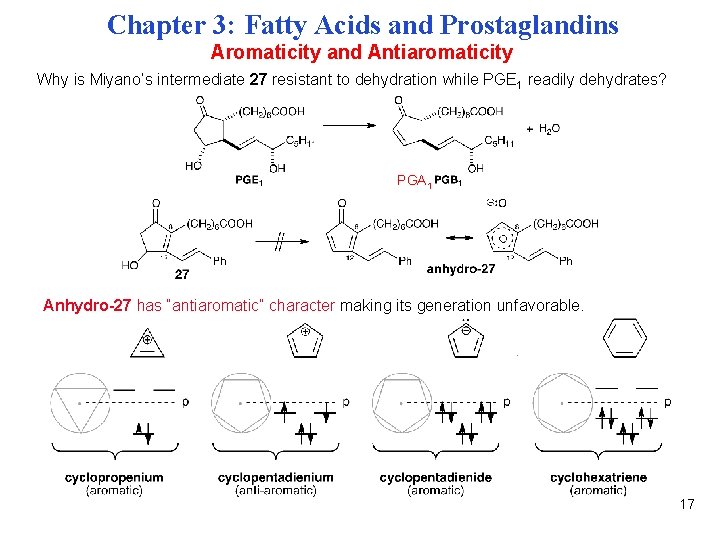 Chapter 3: Fatty Acids and Prostaglandins Aromaticity and Antiaromaticity Why is Miyano’s intermediate 27