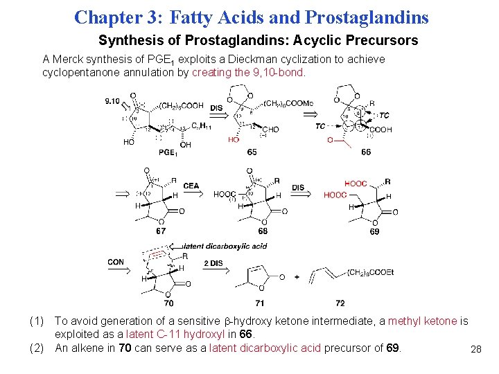 Chapter 3: Fatty Acids and Prostaglandins Synthesis of Prostaglandins: Acyclic Precursors A Merck synthesis