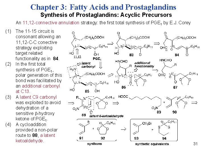 Chapter 3: Fatty Acids and Prostaglandins Synthesis of Prostaglandins: Acyclic Precursors An 11, 12