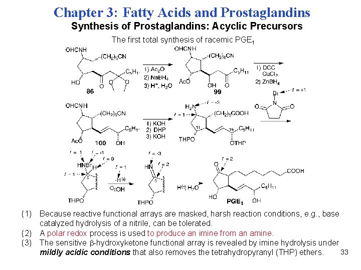 Chapter 3: Fatty Acids and Prostaglandins Synthesis of Prostaglandins: Acyclic Precursors The first total