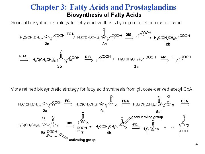 Chapter 3: Fatty Acids and Prostaglandins Biosynthesis of Fatty Acids General biosynthetic strategy for