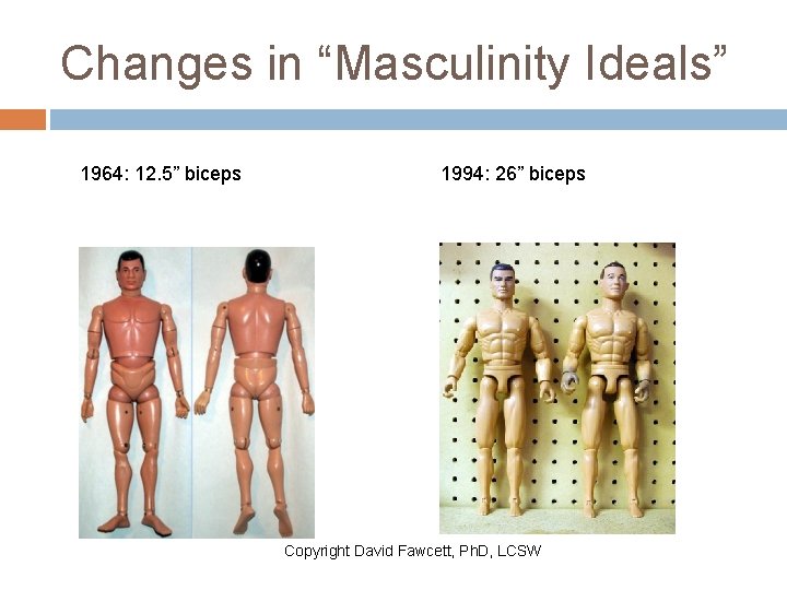 Changes in “Masculinity Ideals” 1964: 12. 5” biceps 1994: 26” biceps Copyright David Fawcett,