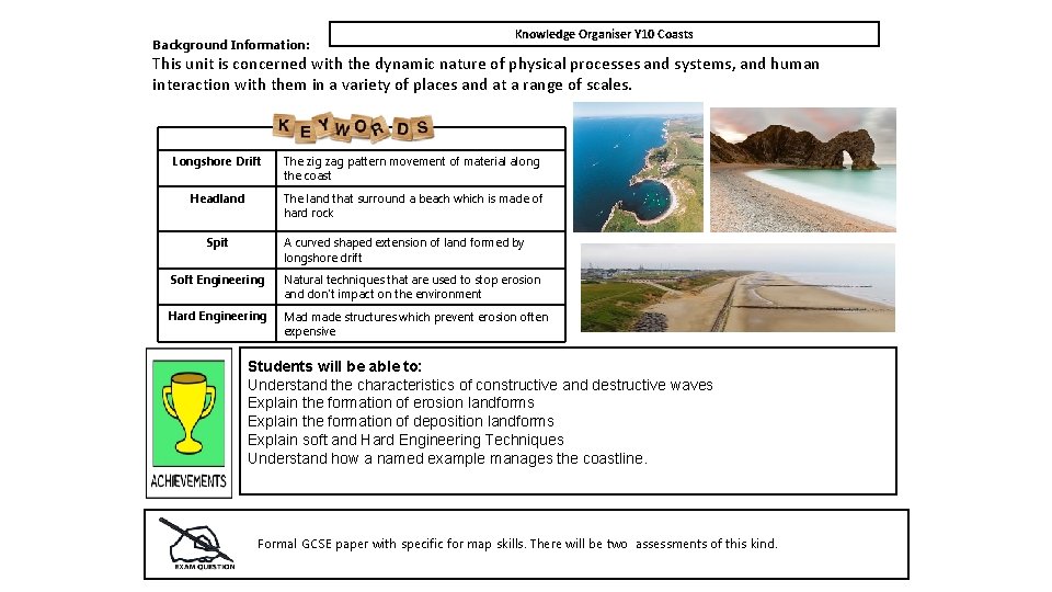 Background Information: Knowledge Organiser Y 10 Coasts This unit is concerned with the dynamic