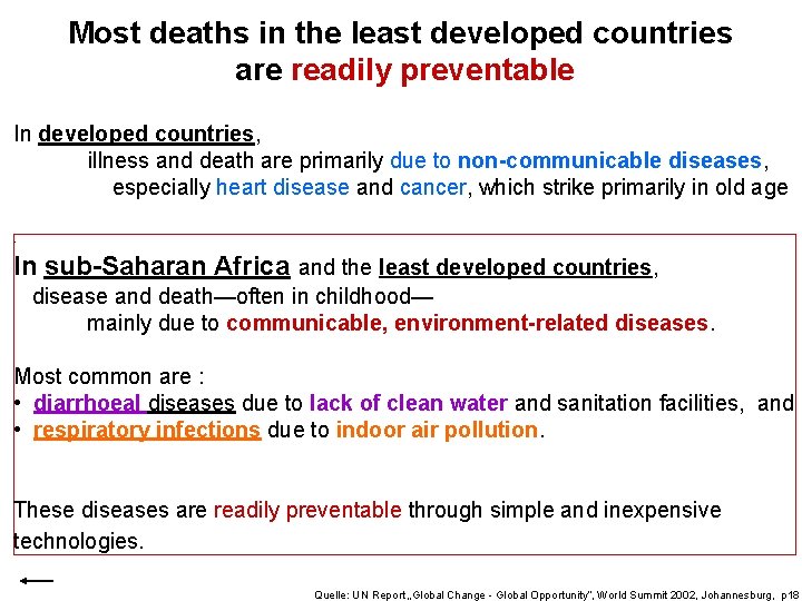 Most deaths in the least developed countries are readily preventable In developed countries, illness