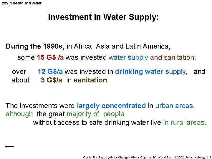 xx 5_1 Health and Water Investment in Water Supply: During the 1990 s, in