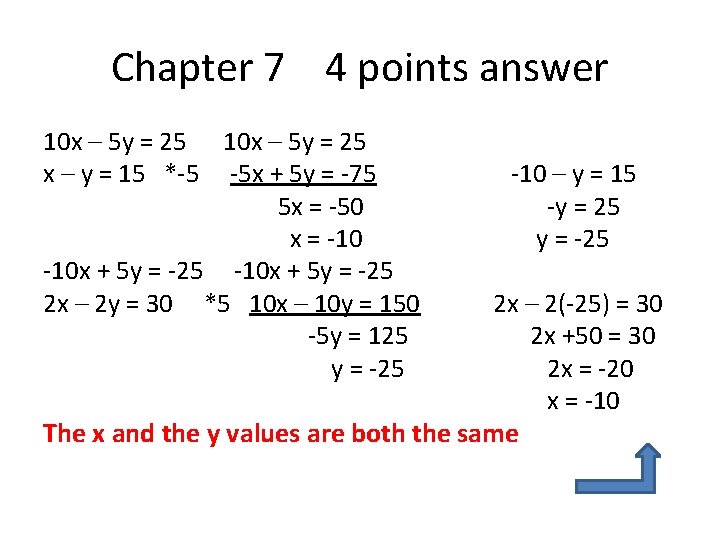 Chapter 7 4 points answer 10 x – 5 y = 25 x –