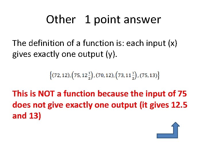 Other 1 point answer The definition of a function is: each input (x) gives