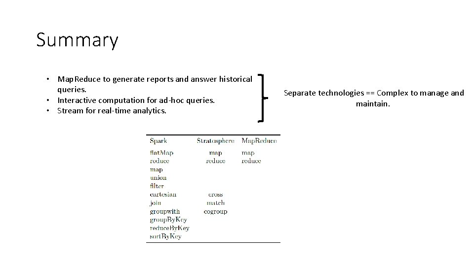 Summary • Map. Reduce to generate reports and answer historical queries. • Interactive computation