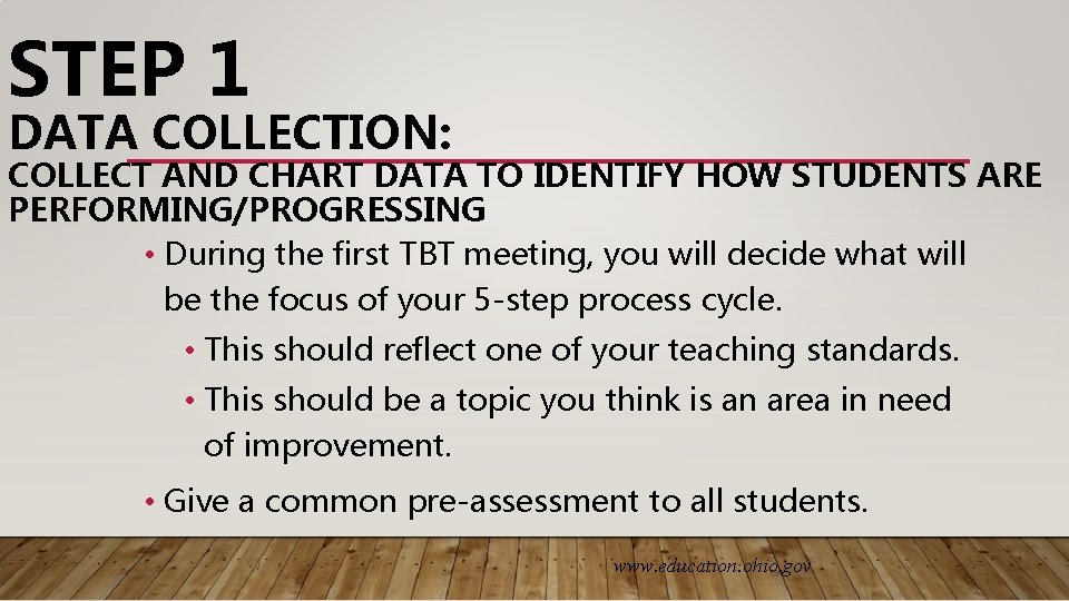 STEP 1 DATA COLLECTION: COLLECT AND CHART DATA TO IDENTIFY HOW STUDENTS ARE PERFORMING/PROGRESSING