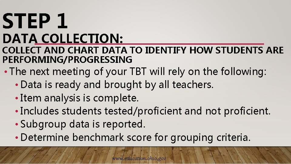 STEP 1 DATA COLLECTION: COLLECT AND CHART DATA TO IDENTIFY HOW STUDENTS ARE PERFORMING/PROGRESSING