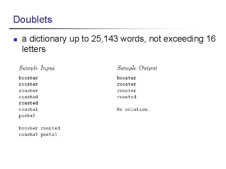 Doublets n a dictionary up to 25, 143 words, not exceeding 16 letters 