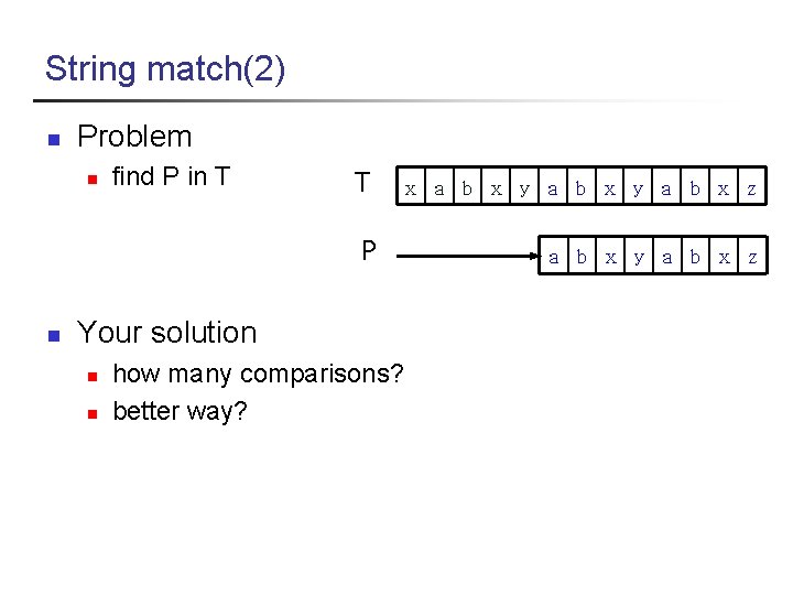 String match(2) n Problem n n find P in T T x a b