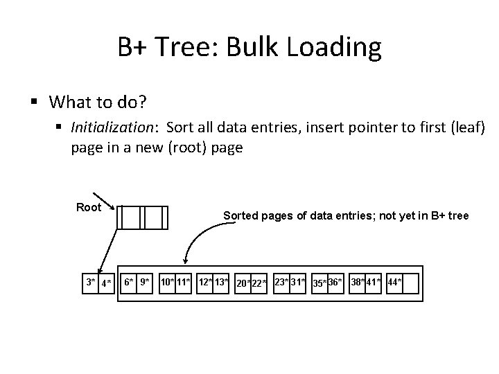 B+ Tree: Bulk Loading § What to do? § Initialization: Sort all data entries, B+ Tree: Bulk Loading § What to do? § Initialization: Sort all data entries,