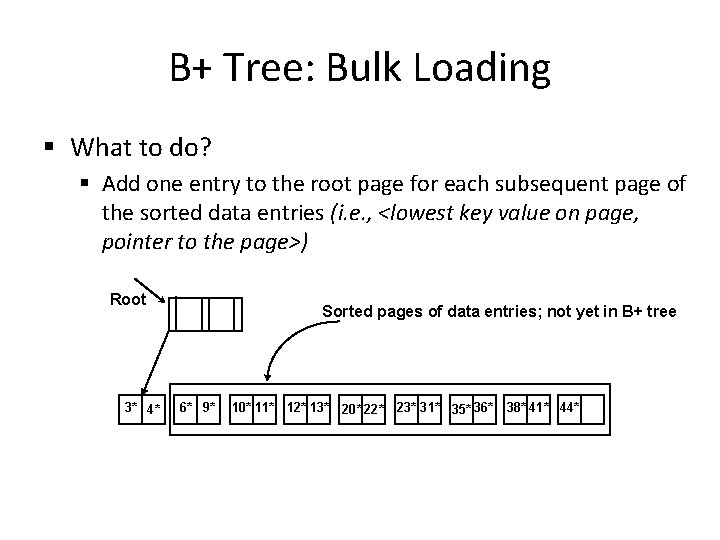 B+ Tree: Bulk Loading § What to do? § Add one entry to the B+ Tree: Bulk Loading § What to do? § Add one entry to the