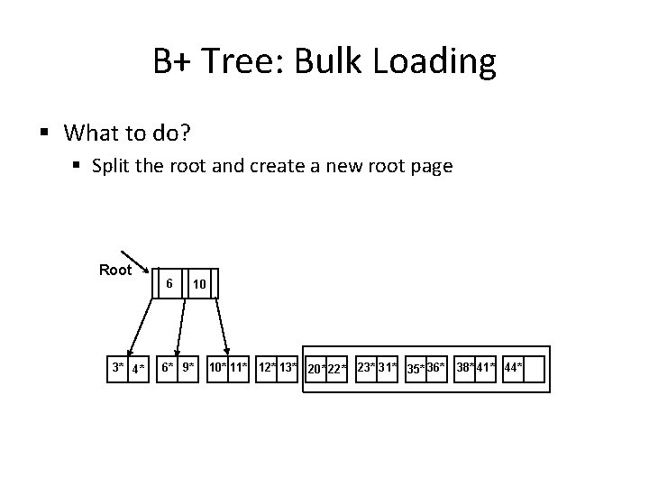 B+ Tree: Bulk Loading § What to do? § Split the root and create B+ Tree: Bulk Loading § What to do? § Split the root and create