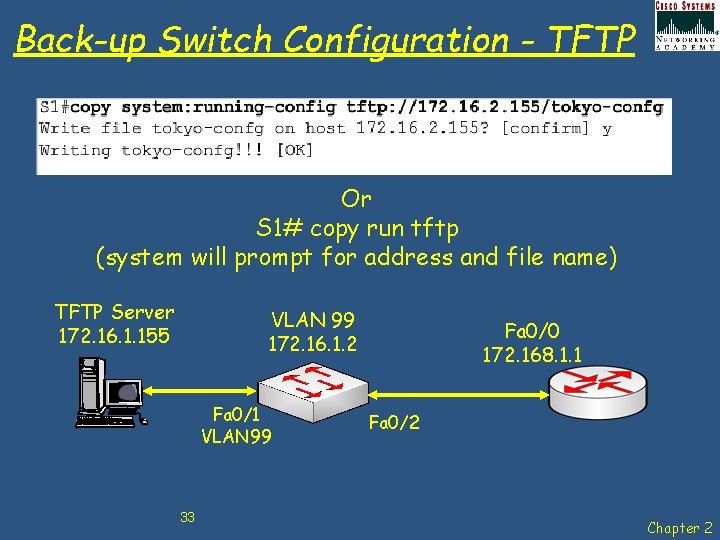 Back-up Switch Configuration - TFTP Or S 1# copy run tftp (system will prompt