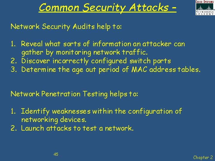 Common Security Attacks – Network Security Audits help to: 1. Reveal what sorts of