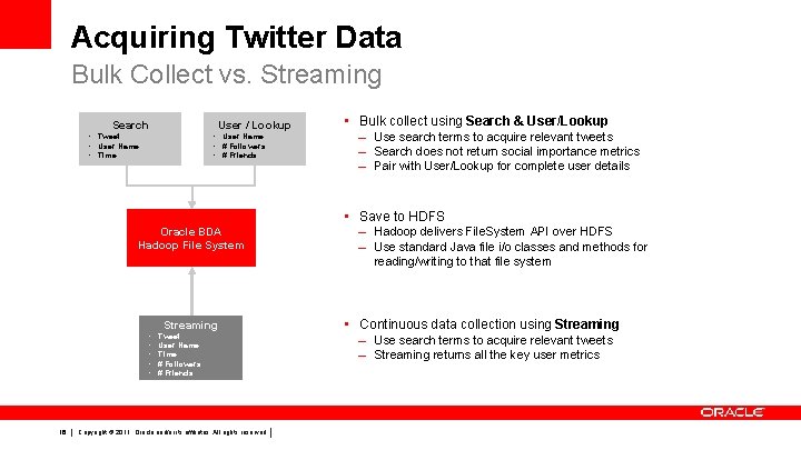 Acquiring Twitter Data Bulk Collect vs. Streaming Search User / Lookup • Tweet •