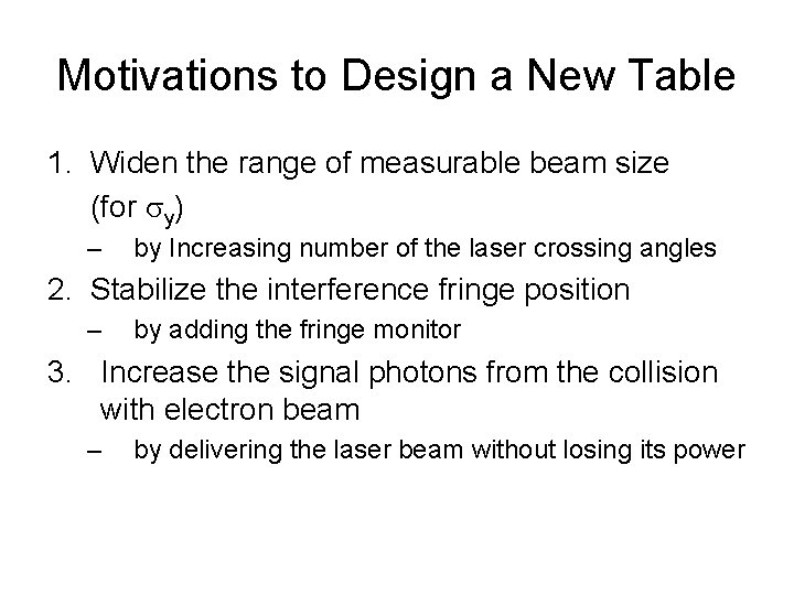 Motivations to Design a New Table 1. Widen the range of measurable beam size