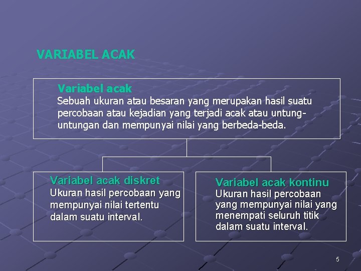 VARIABEL ACAK Variabel acak Sebuah ukuran atau besaran yang merupakan hasil suatu percobaan atau
