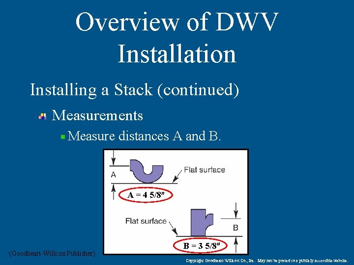 Overview of DWV Installation Installing a Stack (continued) Measurements Measure distances A and B.