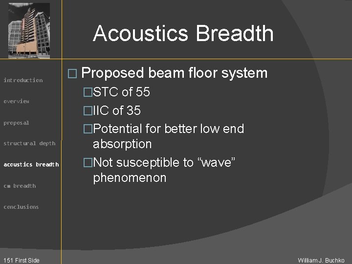 Acoustics Breadth introduction overview proposal structural depth acoustics breadth cm breadth � Proposed beam