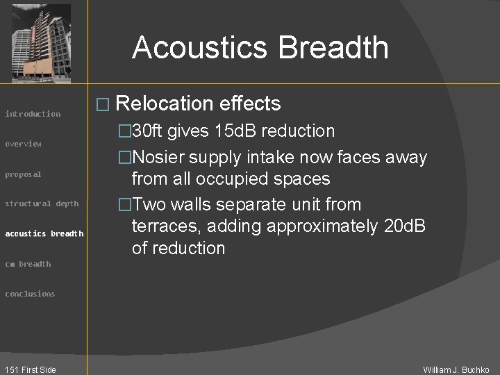 Acoustics Breadth introduction overview proposal structural depth acoustics breadth � Relocation effects � 30
