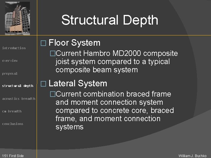 Structural Depth introduction overview proposal structural depth acoustics breadth cm breadth conclusions 151 First
