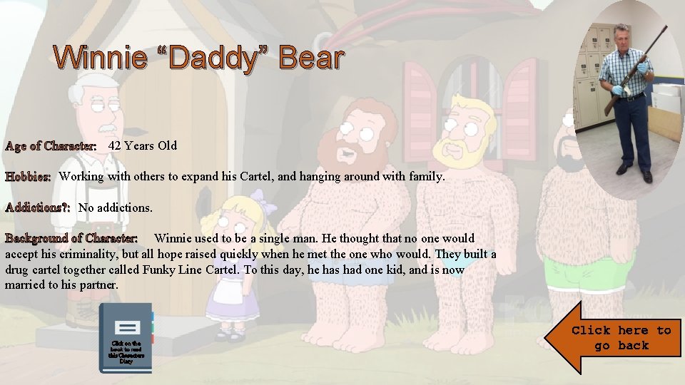 Winnie “Daddy” Bear Age of Character: 42 Years Old Hobbies: Working with others to