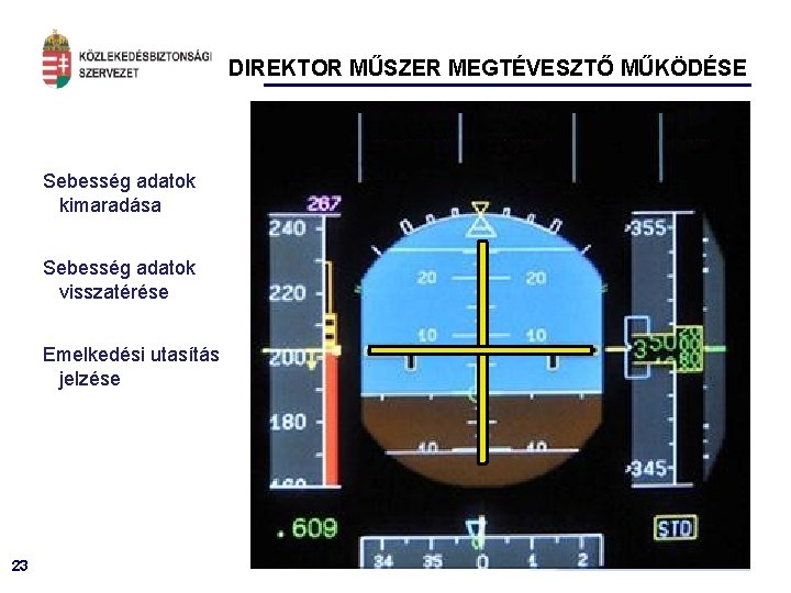 DIREKTOR MŰSZER MEGTÉVESZTŐ MŰKÖDÉSE Sebesség adatok kimaradása Sebesség adatok visszatérése Emelkedési utasítás jelzése 23