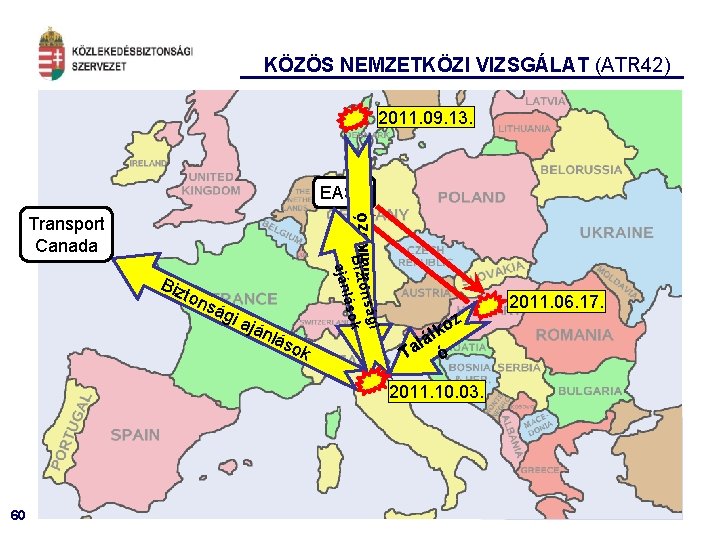 KÖZÖS NEMZETKÖZI VIZSGÁLAT (ATR 42) 2011. 09. 13. Találkozó EASA Transport Canada ton ság