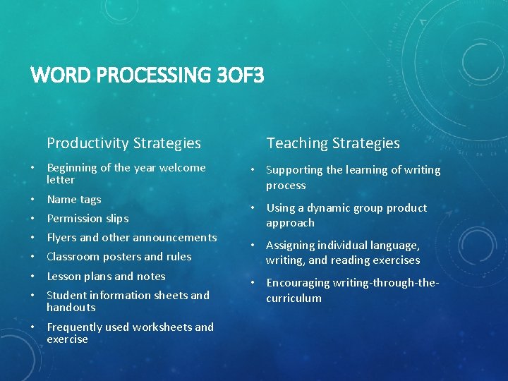 WORD PROCESSING 3 OF 3 Productivity Strategies • Beginning of the year welcome letter
