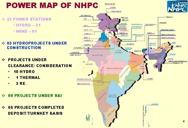 POWER MAP OF NHPC v 22 POWER STATIONS • HYDRO – 21 • WIND