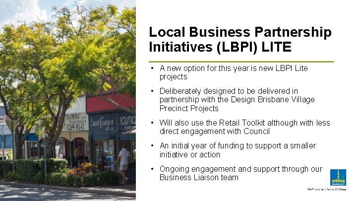 Local Business Partnership Initiatives (LBPI) LITE • A new option for this year is