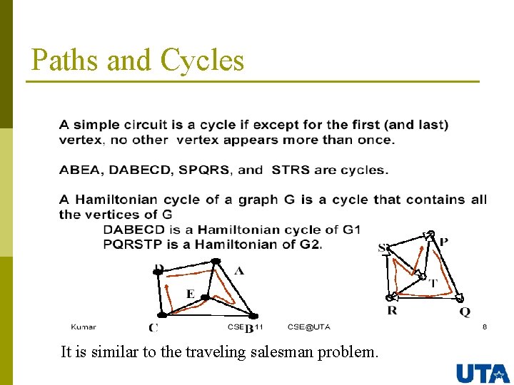 Paths and Cycles It is similar to the traveling salesman problem. 