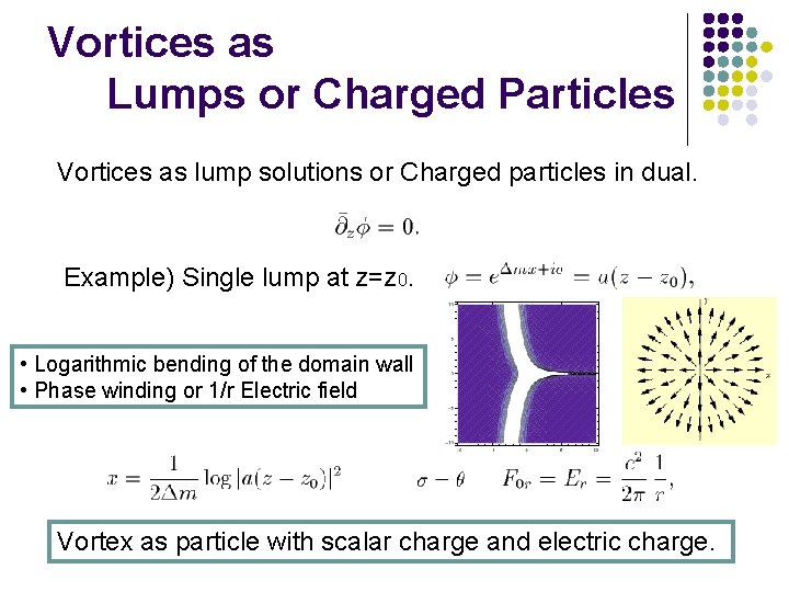 Vortices as Lumps or Charged Particles Vortices as lump solutions or Charged particles in