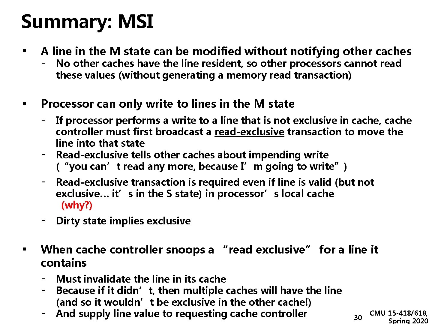 Summary: MSI ▪ A line in the M state can be modified without notifying