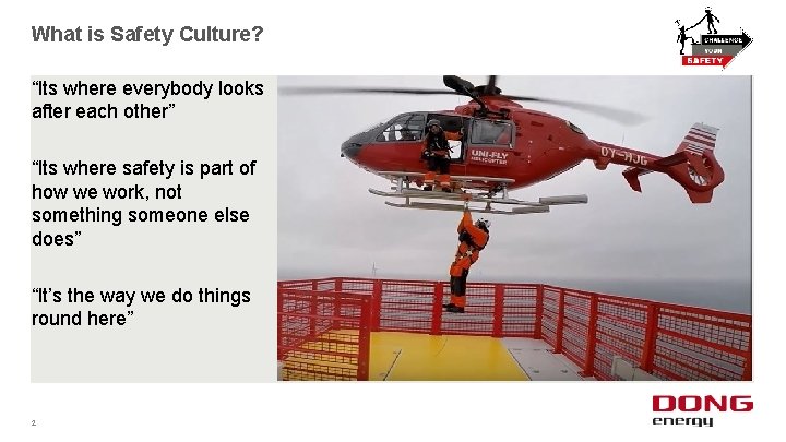 What is Safety Culture? “Its where everybody looks after each other” “Its where safety