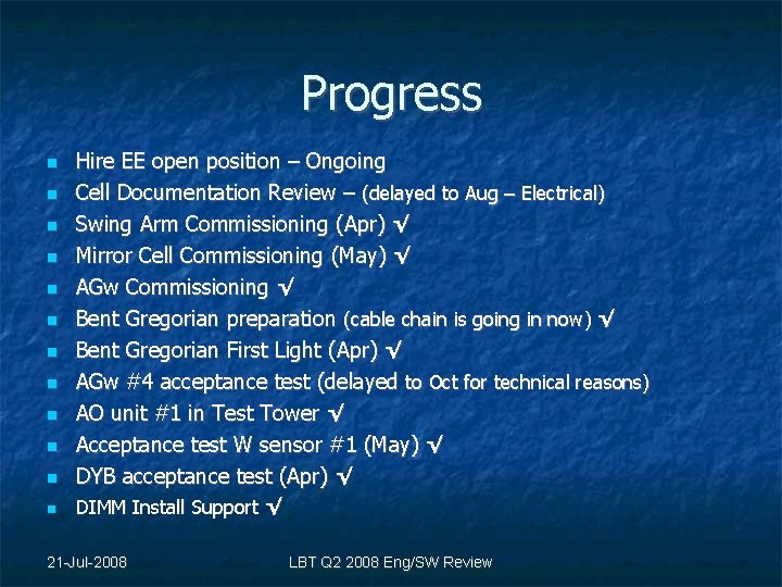 Progress Hire EE open position – Ongoing Cell Documentation Review – (delayed to Aug